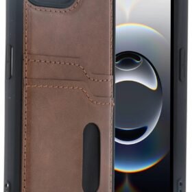 iPhone 16E Kılıf Sara Kartvizitli Deri Kılıf - Taba-(5796)