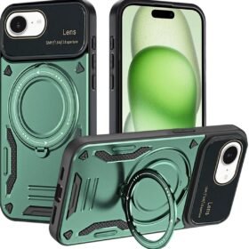 iPhone 16E Kılıf Joy Lens Standlı Kapak - Koyu Yeşil-(5796)