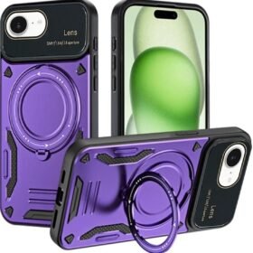 iPhone 16E Kılıf Joy Lens Standlı Kapak - Mor-(5796)