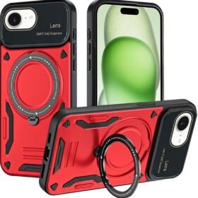 iPhone 16E Kılıf Joy Lens Standlı Kapak - Kırmızı-(5796)
