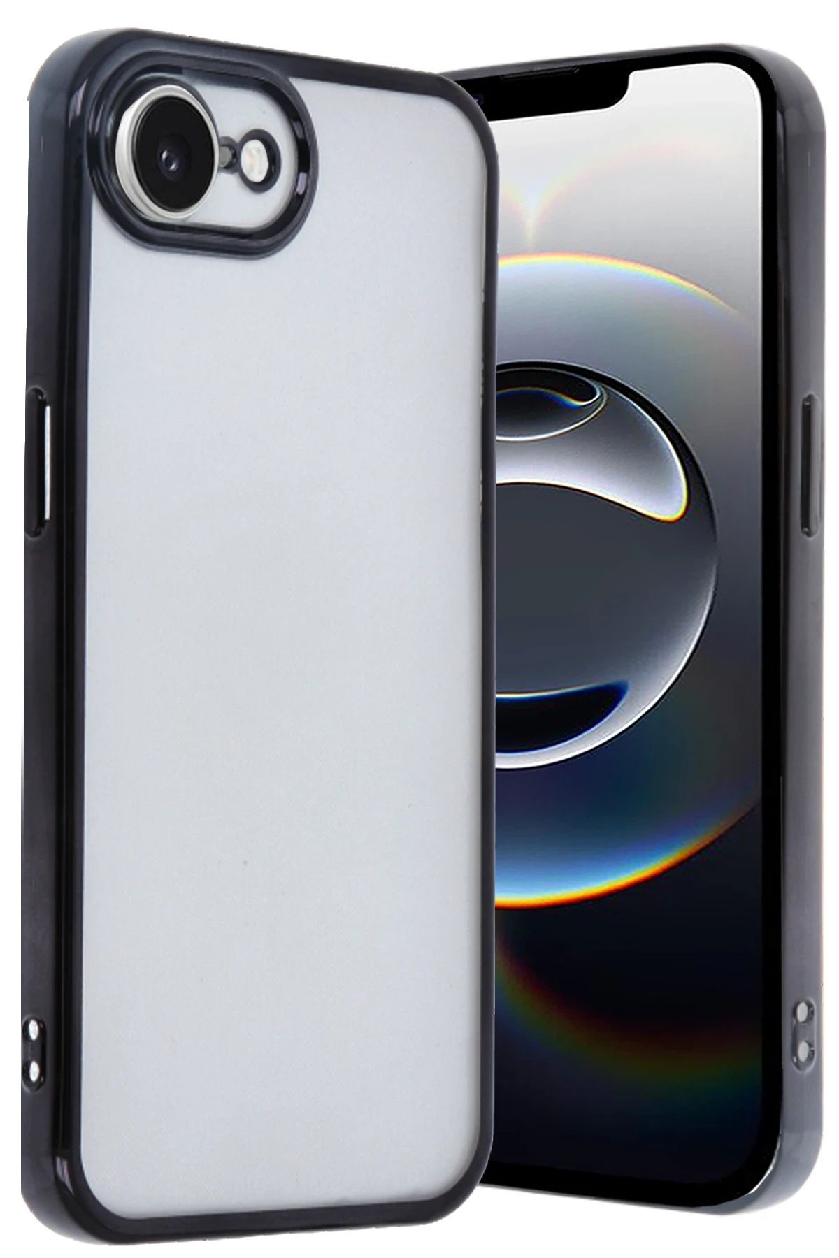 iPhone 16E Kılıf Lensli Silikon - Siyah-(5796)