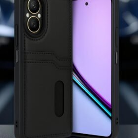 Realme 12 Lite Kılıf Sara Kartvizitli Deri Kılıf - Siyah-(5796)