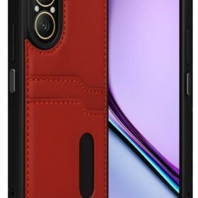 Realme 12 Lite Kılıf Sara Kartvizitli Deri Kılıf - Kırmızı-(5796)