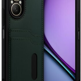 Realme 12 Lite Kılıf Sara Kartvizitli Deri Kılıf - Koyu Yeşil-(5796)