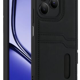 Realme Note 50 4G Kılıf Sara Kartvizitli Deri Kılıf - Siyah-(5796)