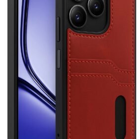 Realme Note 50 4G Kılıf Sara Kartvizitli Deri Kılıf - Kırmızı-(5796)