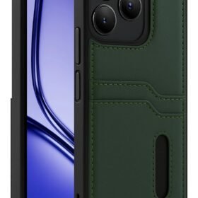 Realme Note 50 4G Kılıf Sara Kartvizitli Deri Kılıf - Koyu Yeşil-(5796)