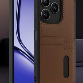 Realme Note 50 4G Kılıf Sara Kartvizitli Deri Kılıf - Taba-(5796)