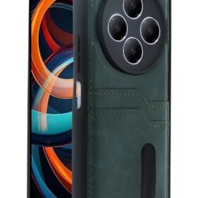 Xiaomi Redmi 14C Kılıf Sara Kartvizitli Deri Kılıf - Koyu Yeşil-(5796)