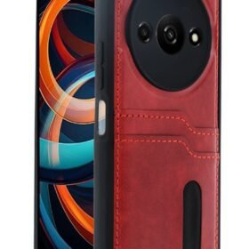 Xiaomi Redmi A3 4G Kılıf Sara Kartvizitli Deri Kılıf - Kırmızı-(5796)