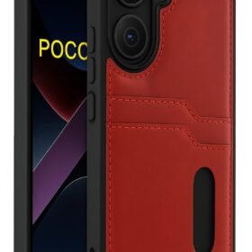 Xiaomi Poco X7 Pro Kılıf Sara Kartvizitli Deri Kılıf - Kırmızı-(5796)