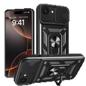 iPhone 16E Kılıf Pars Lens Yüzüklü Silikon - Siyah-(5796)