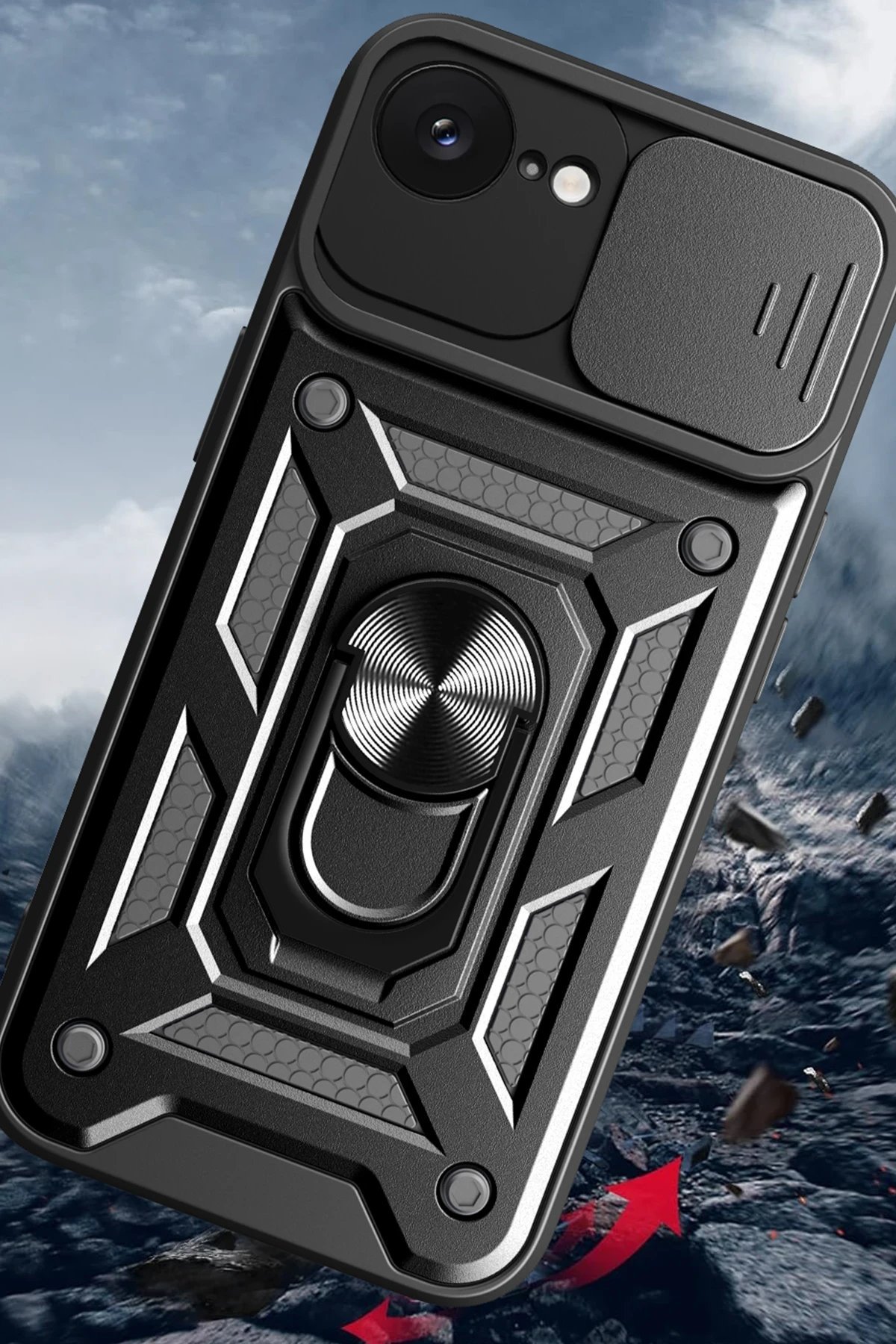 iPhone 16E Kılıf Pars Lens Yüzüklü Silikon - Kırmızı-(5796) - Görsel 2