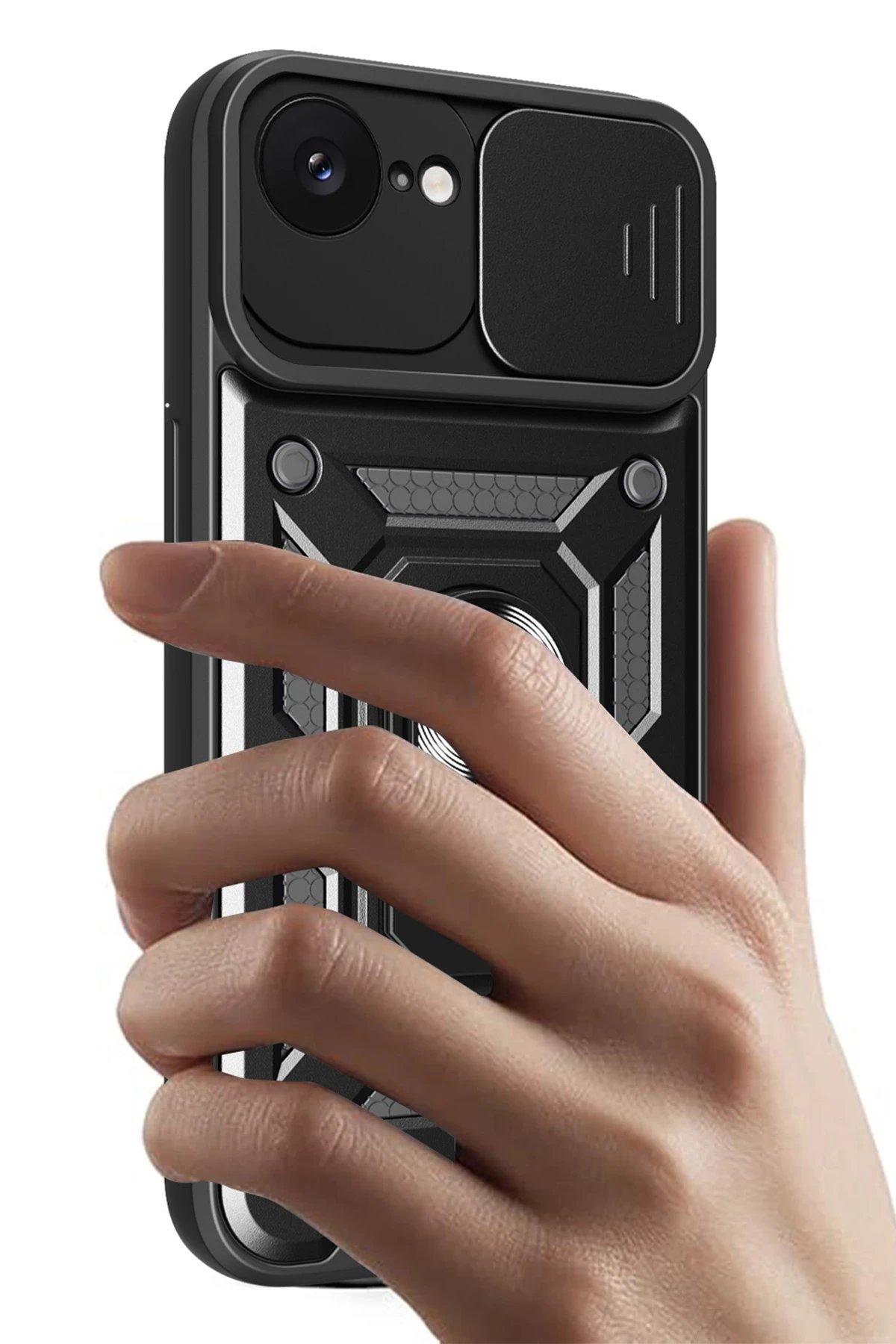 iPhone 16E Kılıf Pars Lens Yüzüklü Silikon - Kırmızı-(5796) - Görsel 3