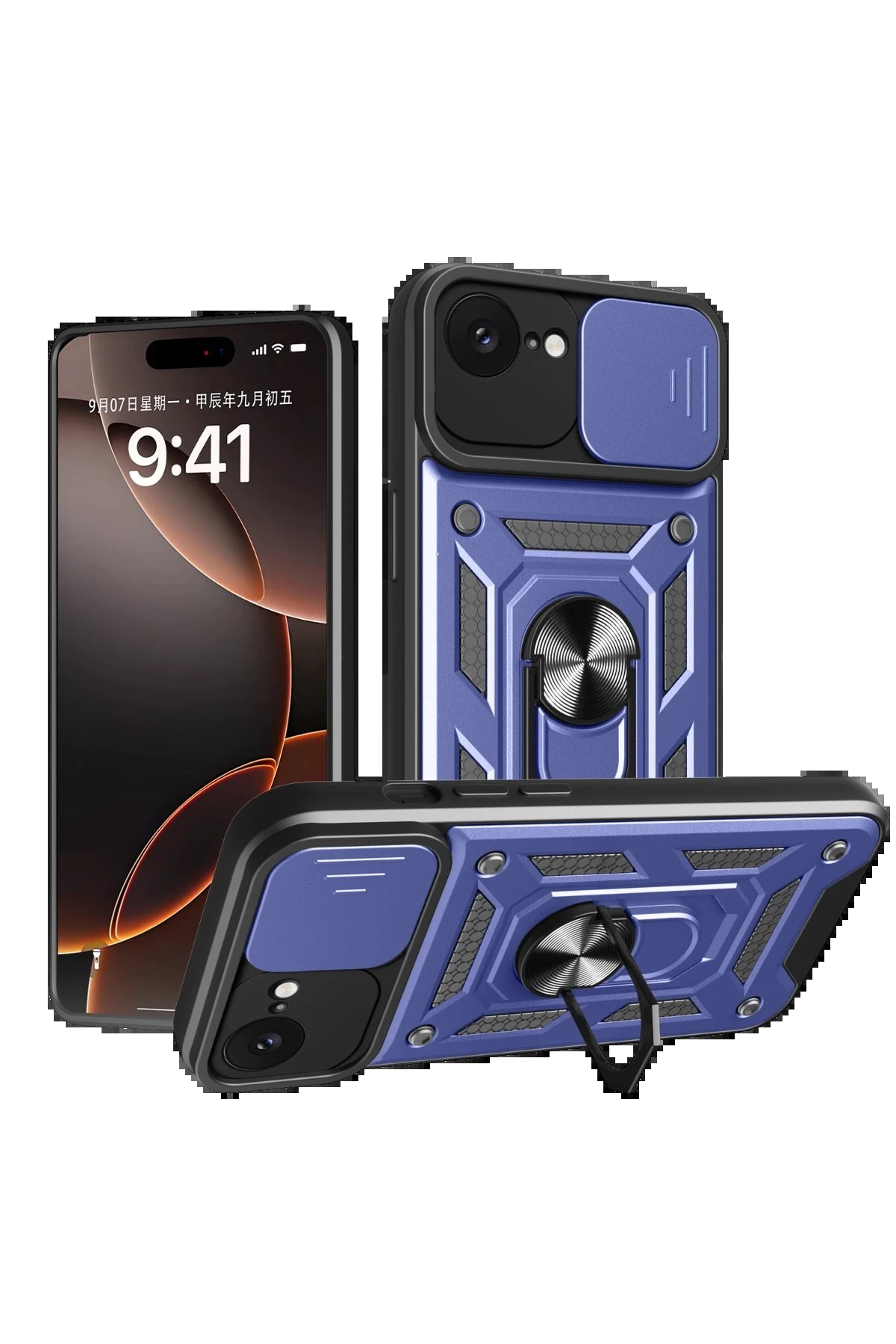 iPhone 16E Kılıf Pars Lens Yüzüklü Silikon - Lacivert-(5796)