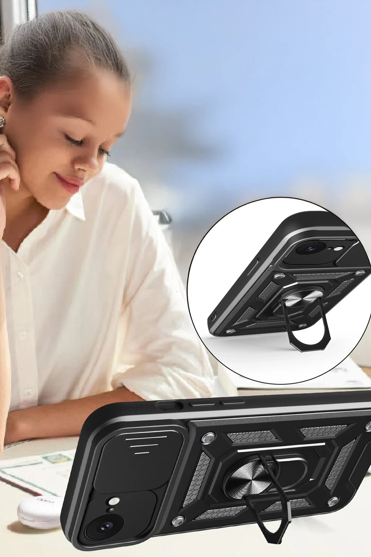 iPhone 16E Kılıf Pars Lens Yüzüklü Silikon - Lacivert-(5796) - Görsel 4