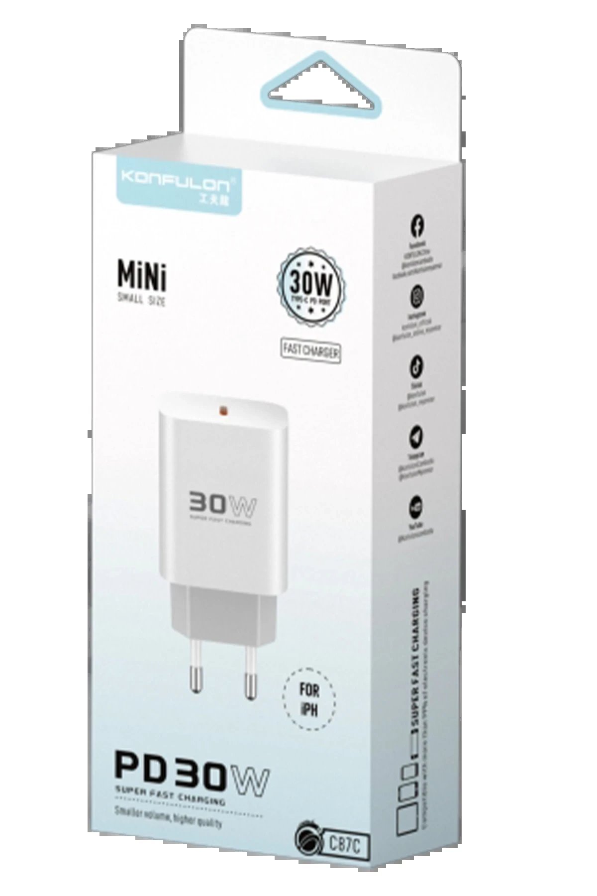 C87C 30W Type-C Çıkışlı Ekstra DL50 1M Type-C to Lightning Kablolu PD Şarj Cihazı - Beyaz-(5796) - Görsel 4