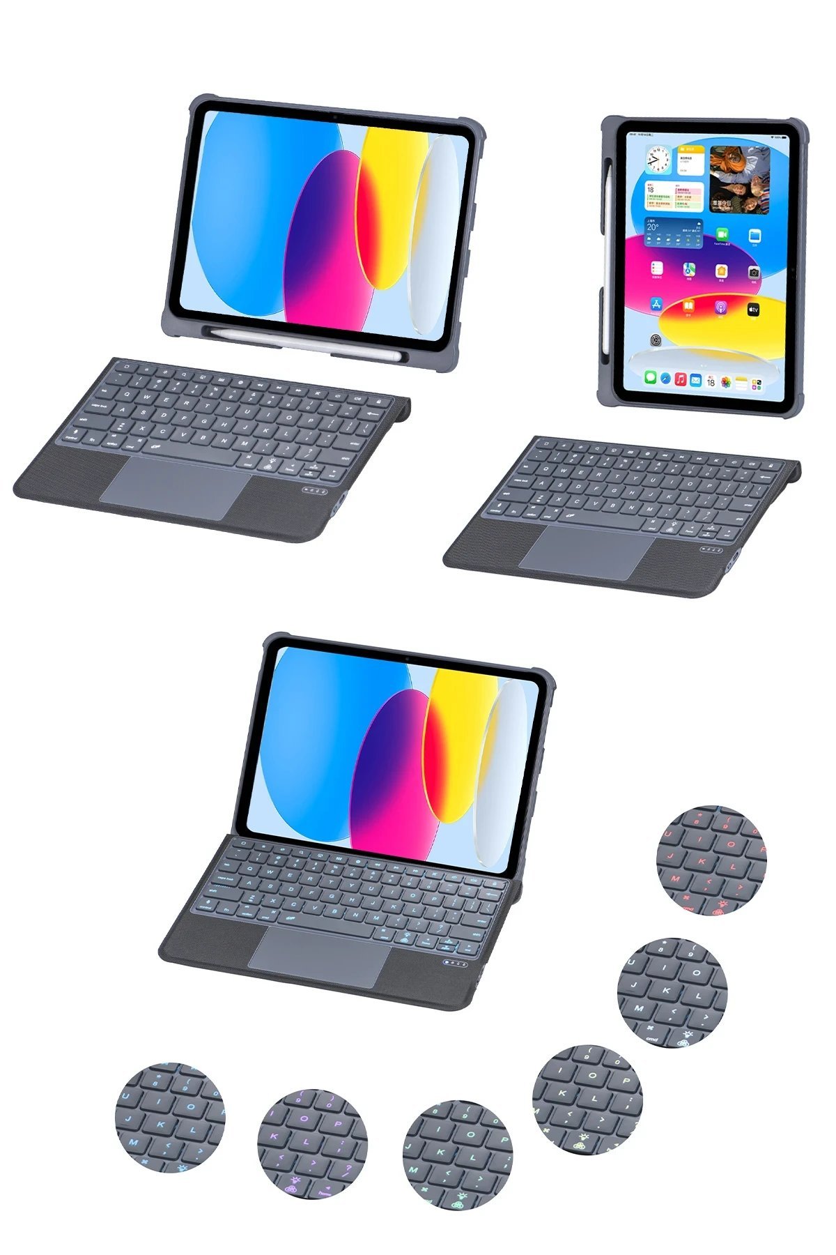 T5508D iPad 2022 10.9 (10.Nesil) Kılıf Palermo Ledli Klavyeli Standlı Tablet Kılıfı - Siyah-(5796) - Görsel 5