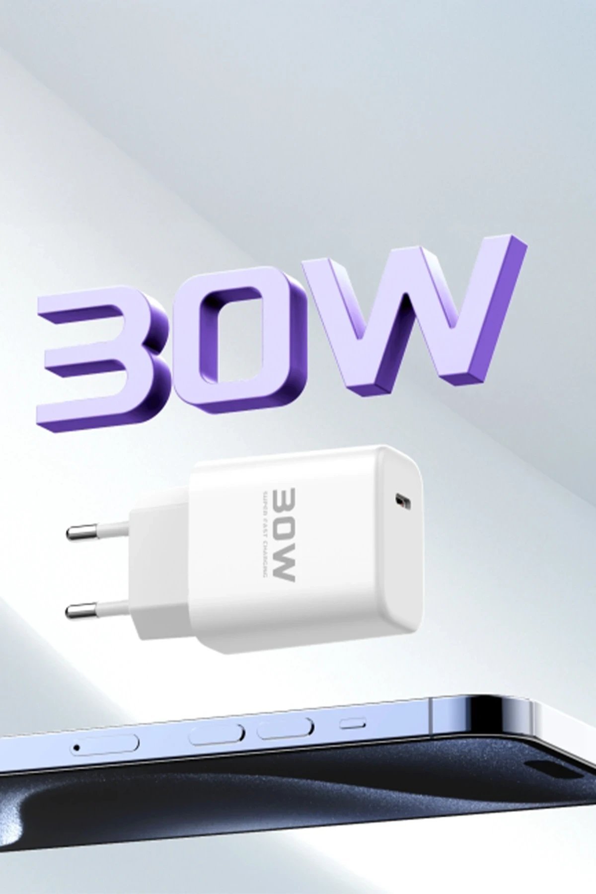 JK89 30W Type-C Çıkışlı Ekstra DC66 1M Type-C to Lightning Kablolu PD Şarj Cihazı - Beyaz-(5796) - Görsel 3