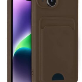 iPhone 14 Kılıf Kelvin Kartvizitli Silikon - Kahverengi-(5796)
