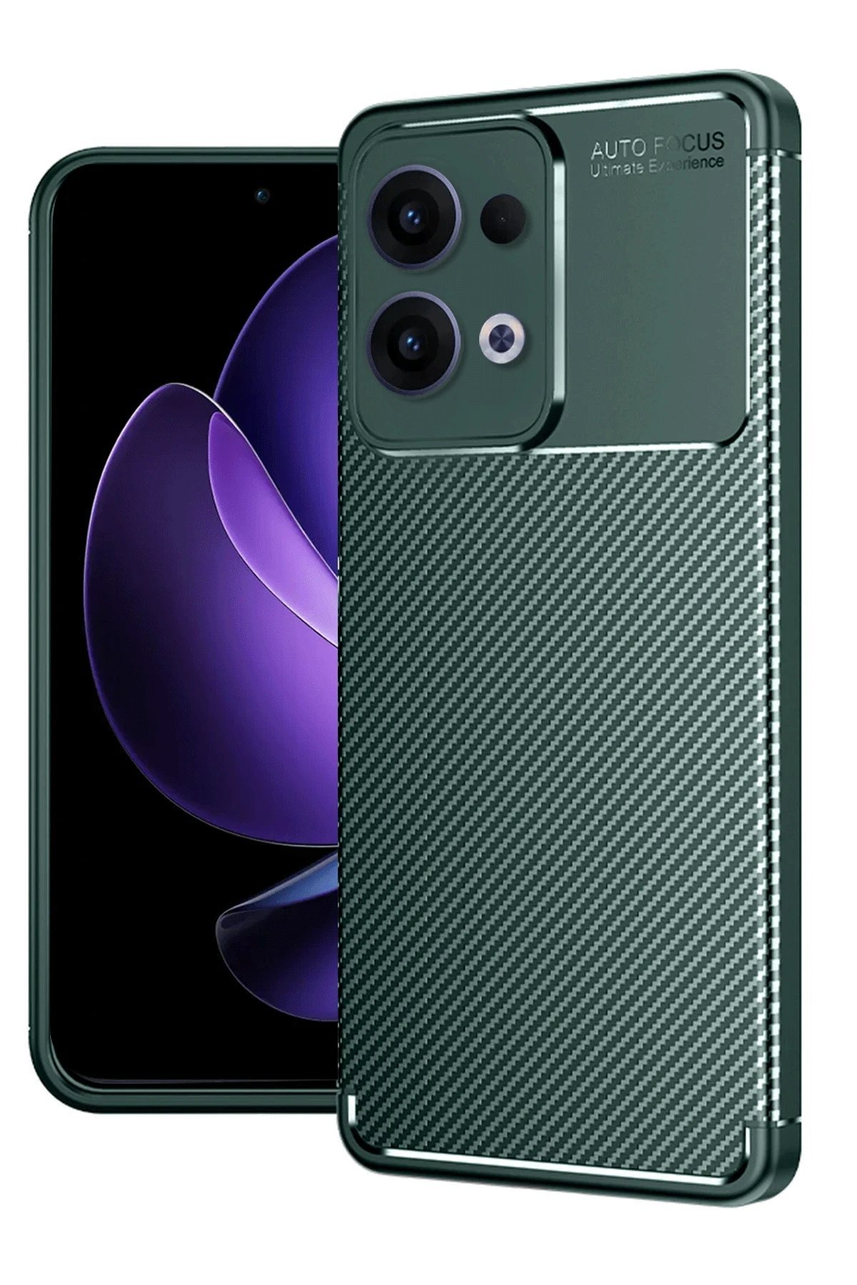 Oppo Reno 13 Pro Kılıf Auto Focus Karbon Kapak - Koyu Yeşil-(5796)