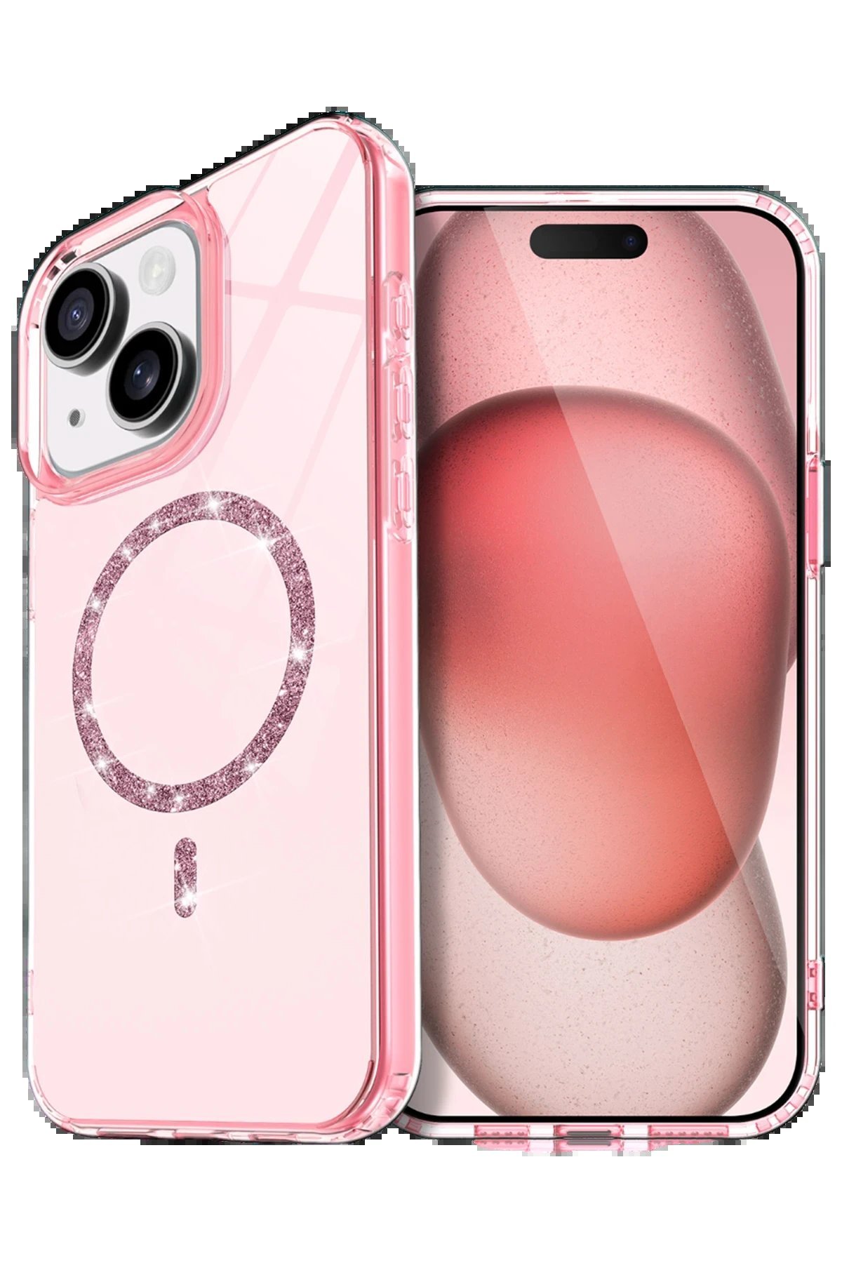 Apple iPhone 14 Live Diamond Magsafe Kapak - Pembe-(5796)