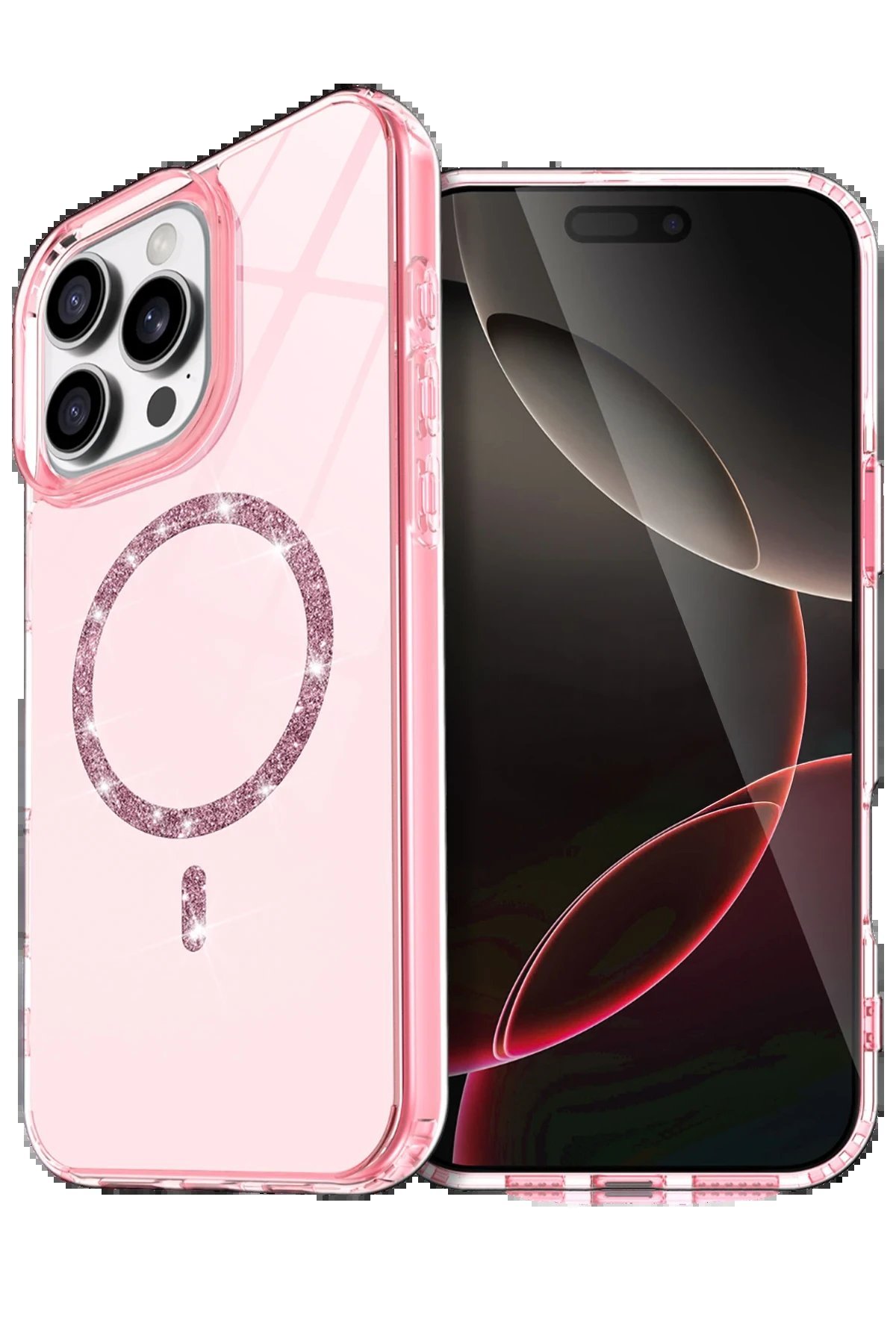 Apple iPhone 14 Pro Max Live Diamond Magsafe Kapak - Pembe-(5796)