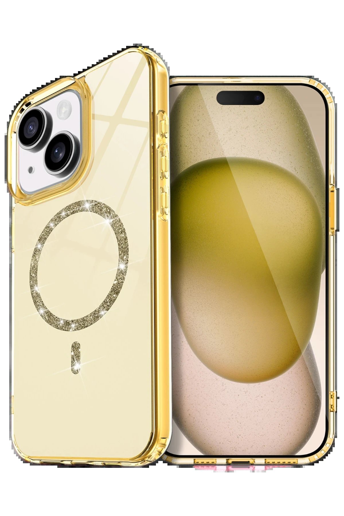 Apple iPhone 15 Live Diamond Magsafe Kapak - Sarı-(5796)