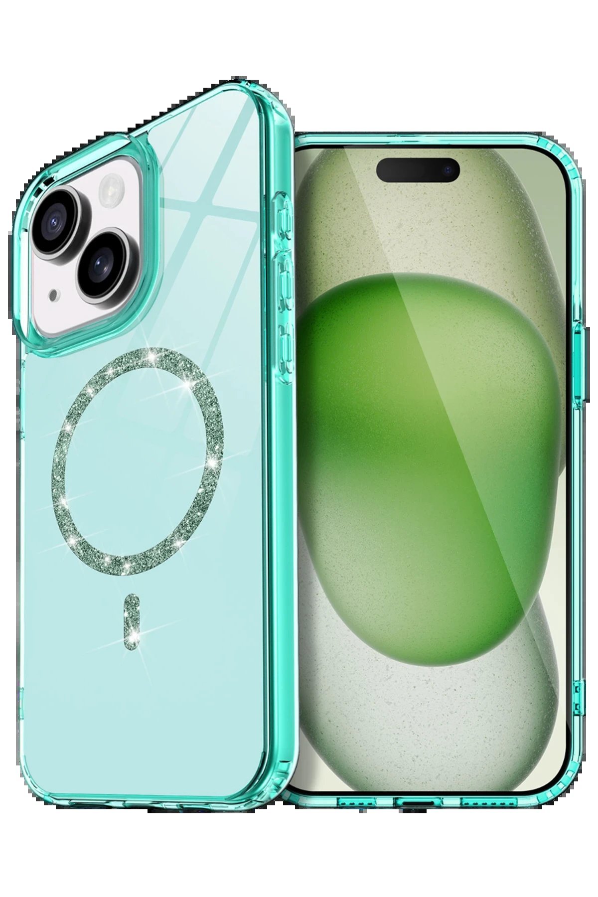 Apple iPhone 15 Live Diamond Magsafe Kapak - Yeşil-(5796)