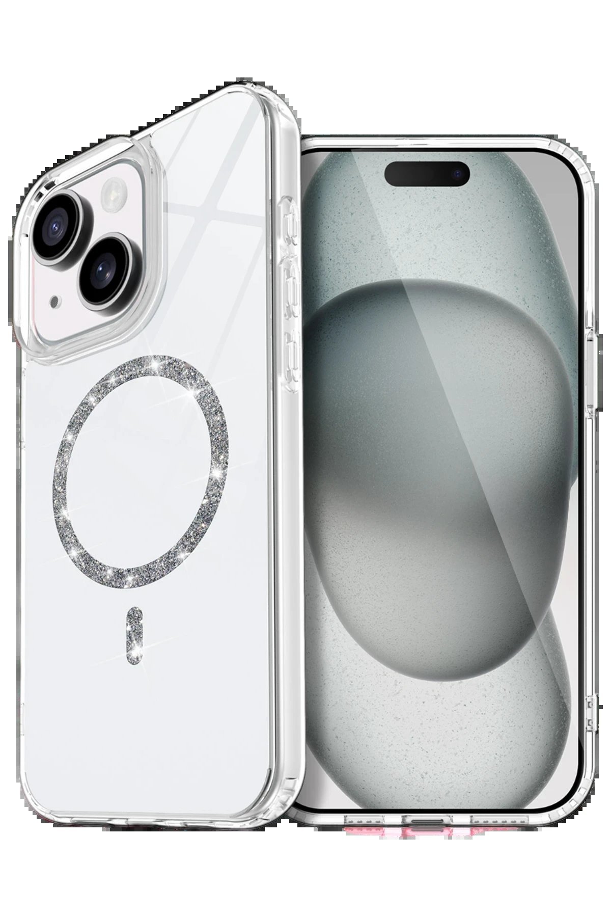 Apple iPhone 15 Plus Live Diamond Magsafe Kapak - Şeffaf-(5796)