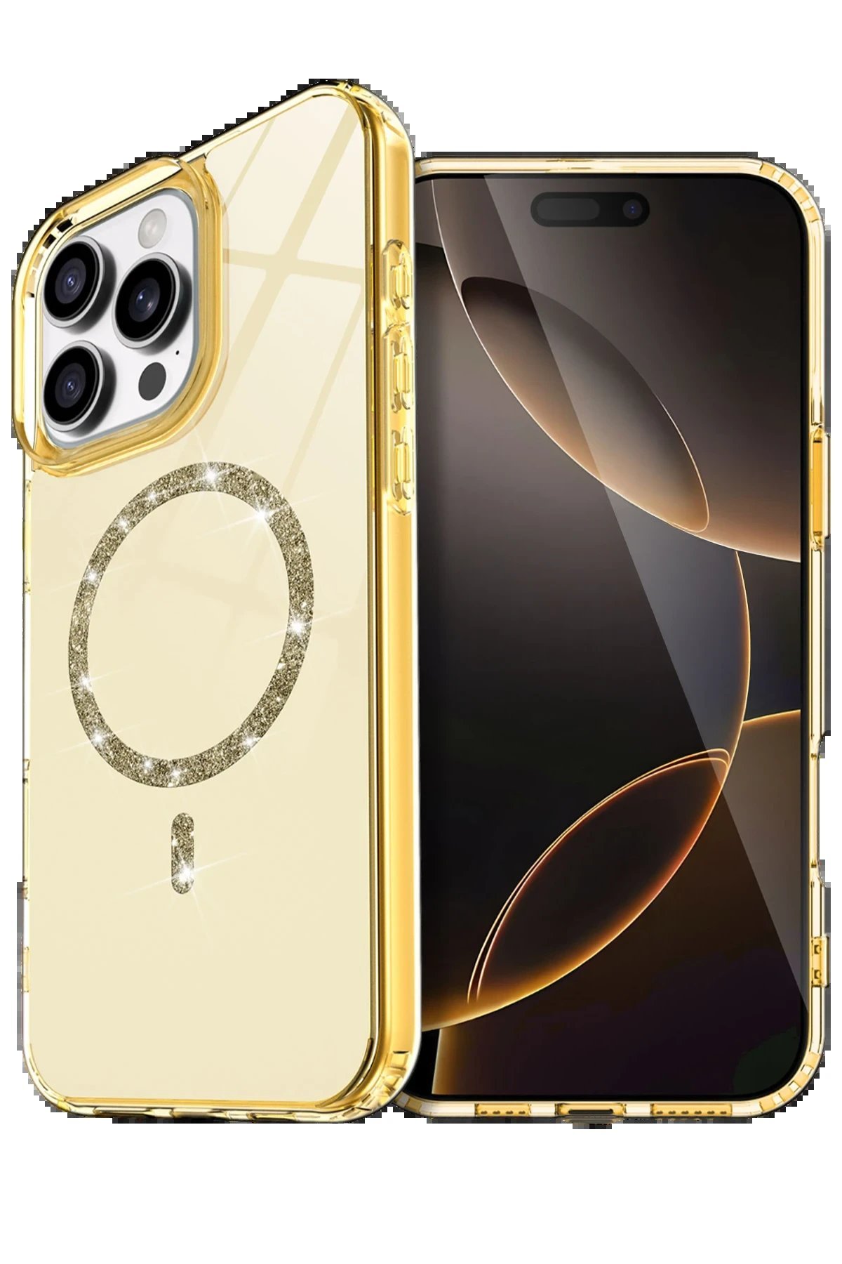 Apple iPhone 15 Pro Max Live Diamond Magsafe Kapak - Sarı-(5796)