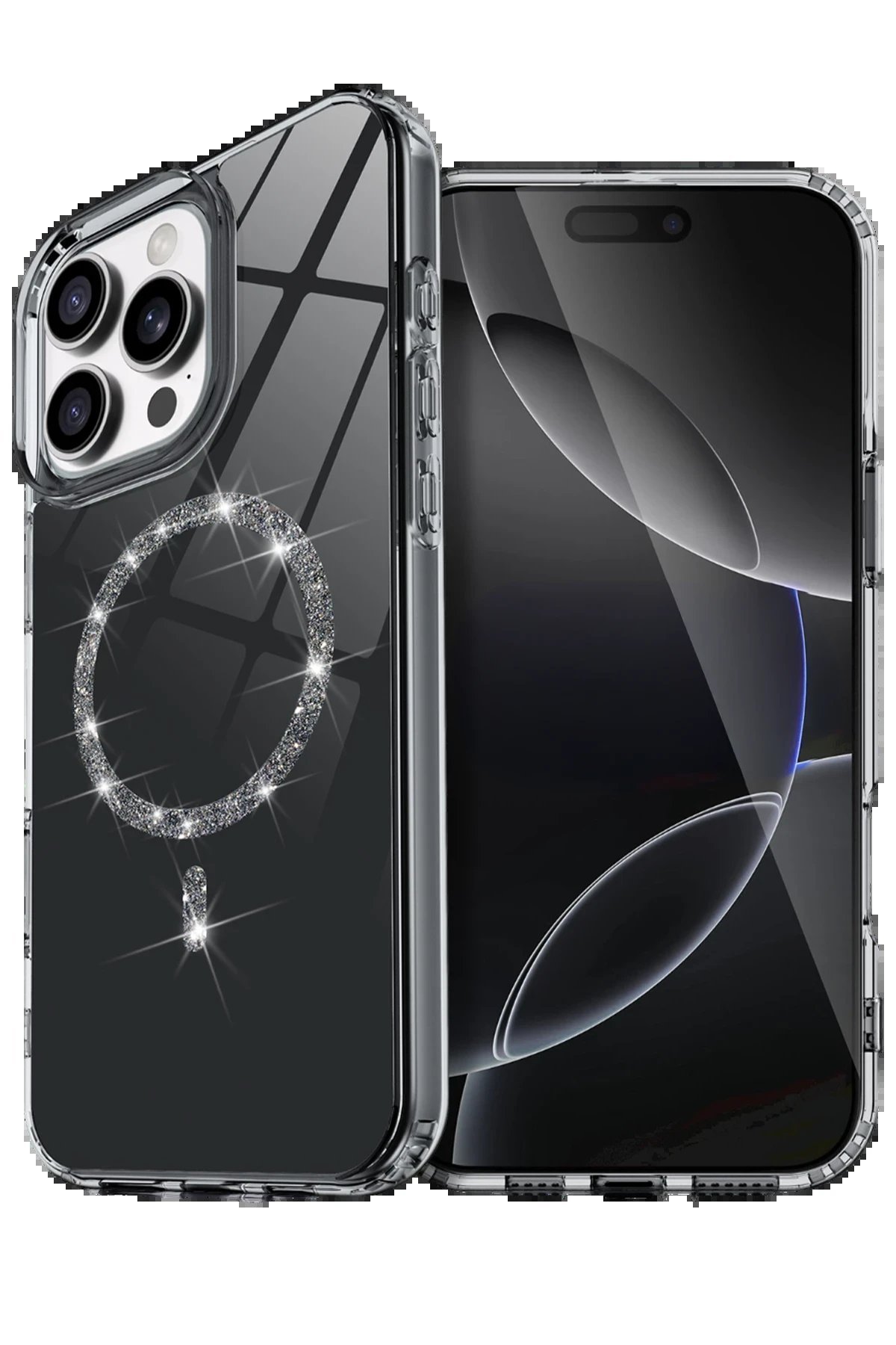 Apple iPhone 15 Pro Max Live Diamond Magsafe Kapak - Siyah-(5796)