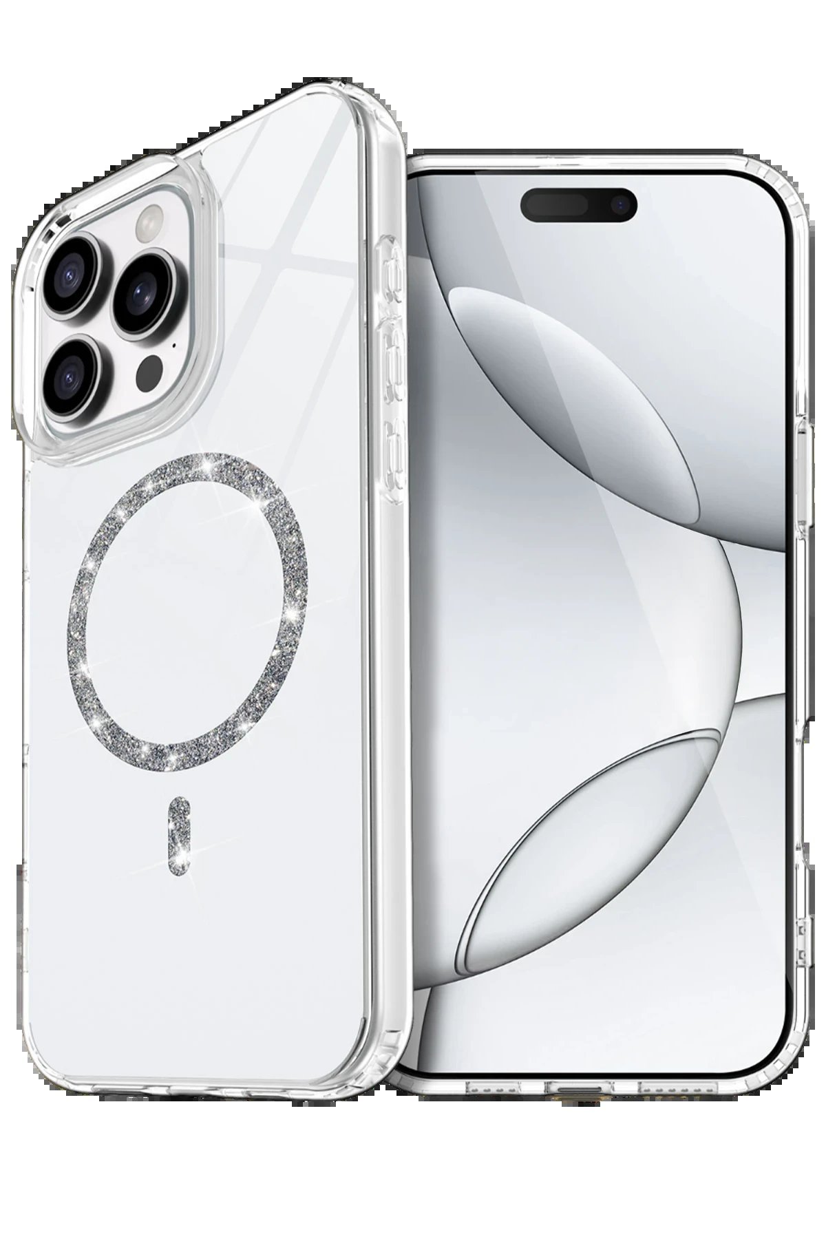 Apple iPhone 15 Pro Max Live Diamond Magsafe Kapak - Şeffaf-(5796)