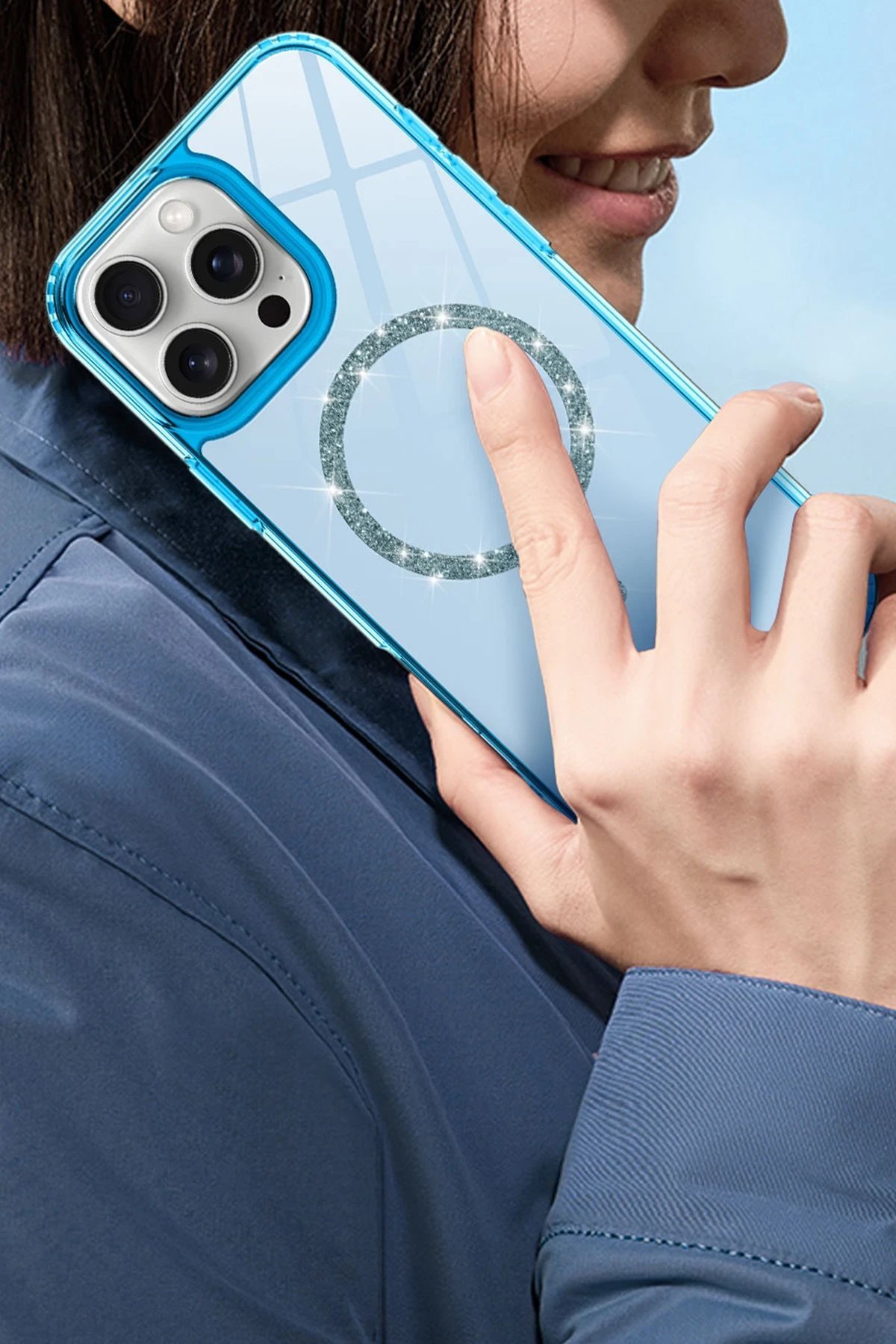 Apple iPhone 15 Pro Max Live Diamond Magsafe Kapak - Şeffaf-(5796) - Görsel 5