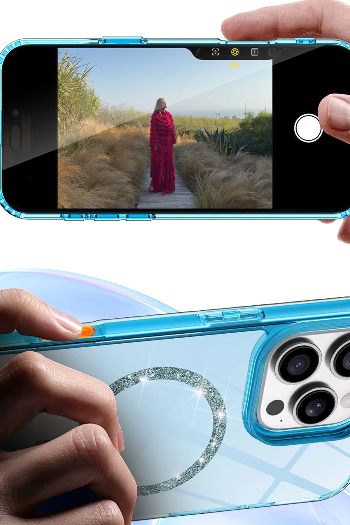 Apple iPhone 12 Live Diamond Magsafe Kapak - Mavi-(5796) - Görsel 3