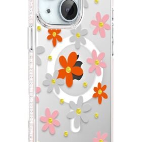 Apple iPhone 14 Floral Magsafe Kapak - Turuncu-(5796)