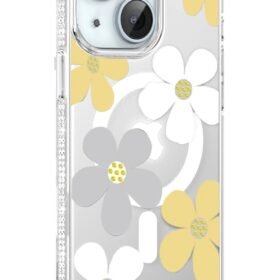 Apple iPhone 15 Floral Magsafe Kapak - Sarı-(5796)