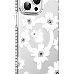 Apple iPhone 15 Pro Floral Magsafe Kapak - Beyaz-(5796)