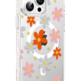 Apple iPhone 15 Pro Max Floral Magsafe Kapak - Turuncu-(5796)