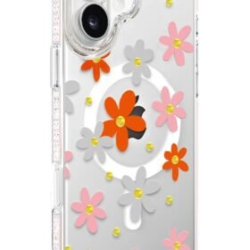 Apple iPhone 16 Floral Magsafe Kapak - Turuncu-(5796)