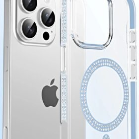 Apple iPhone 14 Move Taşlı Magsafe Kapak - Gümüş-(5796)