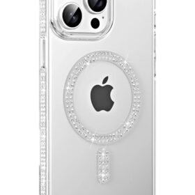 Apple iPhone 14 Pro Max Move Taşlı Magsafe Kapak - Gümüş-(5796)