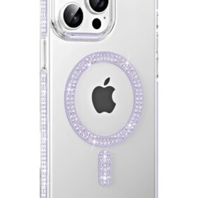 Apple iPhone 15 Pro Move Taşlı Magsafe Kapak - Lila-(5796)