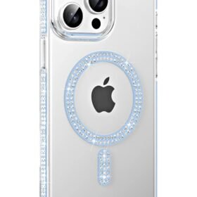 Apple iPhone 15 Pro Move Taşlı Magsafe Kapak - Mavi-(5796)