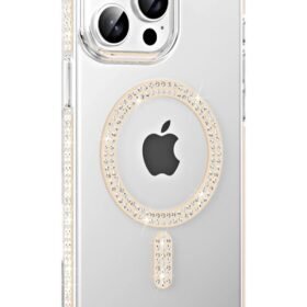 Apple iPhone 15 Pro Move Taşlı Magsafe Kapak - Pembe-(5796)