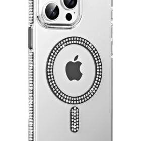 Apple iPhone 15 Pro Move Taşlı Magsafe Kapak - Siyah-(5796)