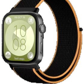 Huawei Fit 4 Hasırlı Cırtcırtlı Kordon - Siyah-Turuncu-(5796)