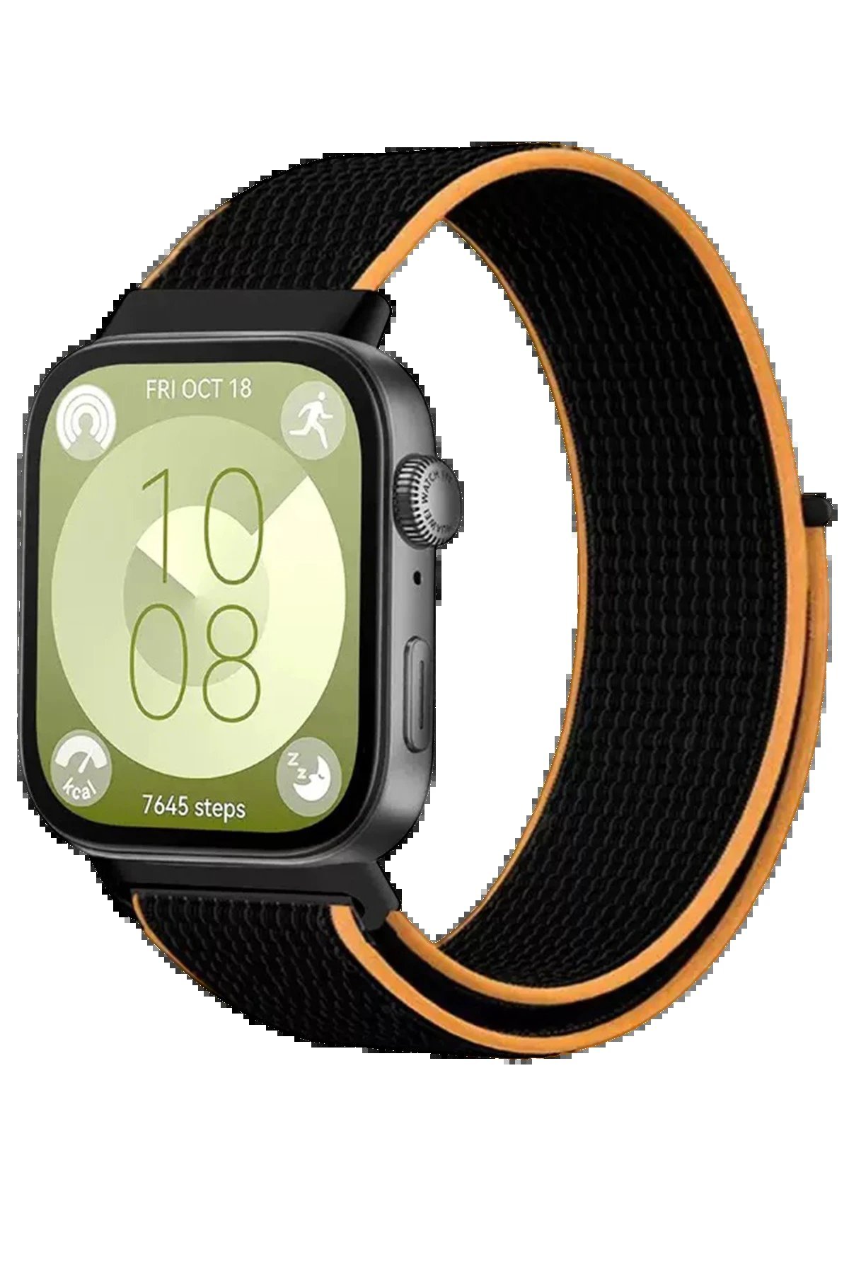 Huawei Fit 4 Hasırlı Cırtcırtlı Kordon - Siyah-Turuncu-(5796)