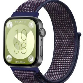 Huawei Fit 4 Hasırlı Cırtcırtlı Kordon - Mavi-Beyaz-(5796)