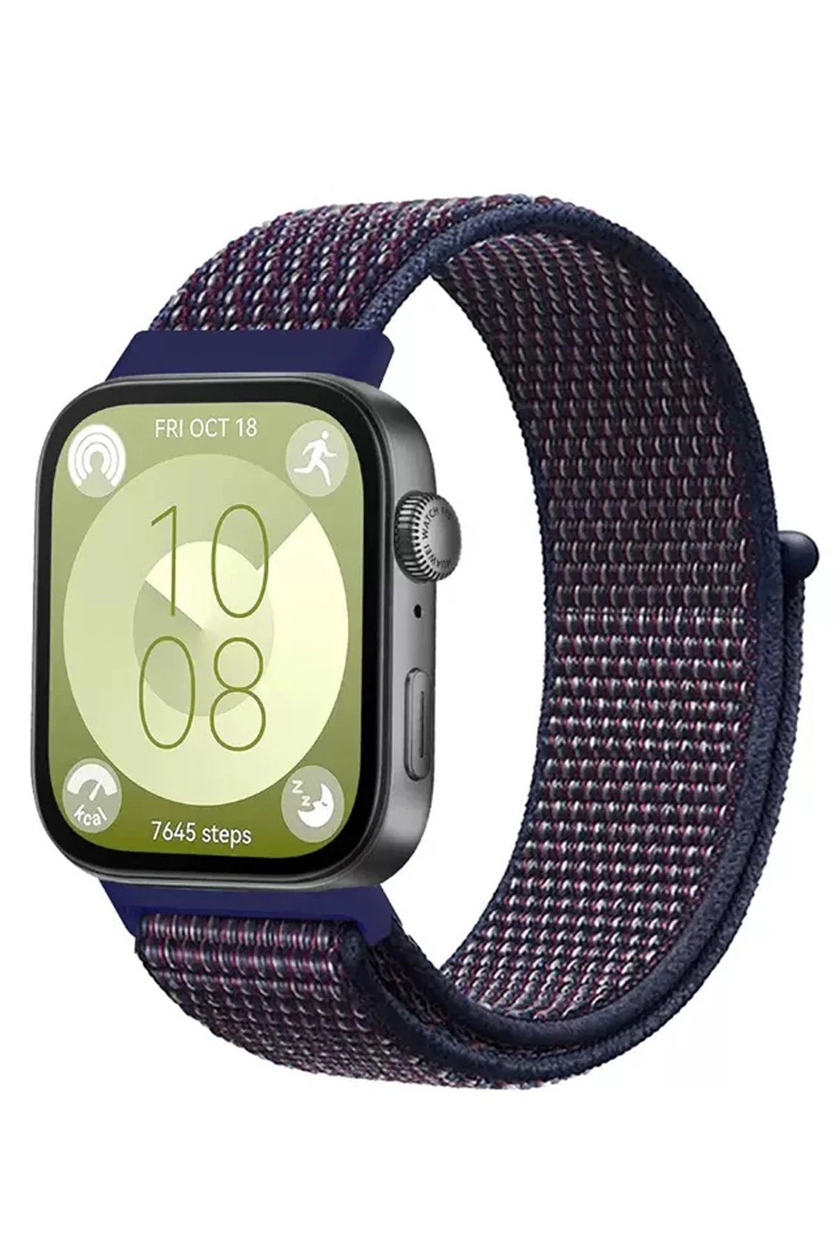 Huawei Fit 4 Hasırlı Cırtcırtlı Kordon - Mavi-Beyaz-(5796)